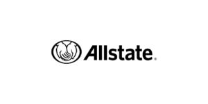 Allstate logo featuring two hands cupped together inside an oval shape, next to the word "Allstate" in bold black letters.