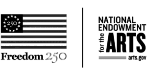 A stylized American flag with "250" and stars, next to the text "Freedom 250" and "National Endowment for the Arts, arts.gov".