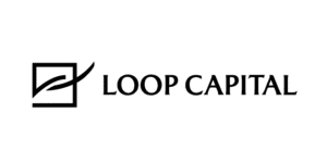 Loop Capital logo with a stylized square containing a curved line on the left, and the text "LOOP CAPITAL" in bold black letters on the right.