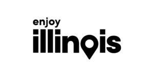 Black text logo reads "enjoy illinois" with the second "i" in "illinois" stylized as a location pin icon. White background.