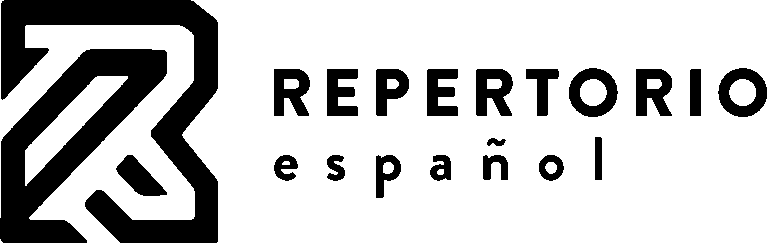 Logo for Repertorio Español featuring a stylized "R" design on the left, with the words "REPERTORIO español" in bold, modern typography on the right.