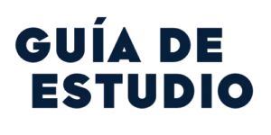 Spanish text "GUÍA DE ESTUDIO" in bold, dark blue, uppercase letters on a transparent background.