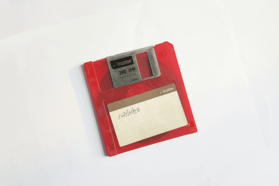 Red floppy disk.