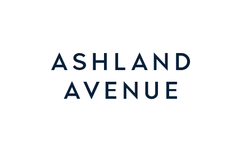 The words "ASHLAND AVENUE" are centered in dark blue capital letters on a black background.