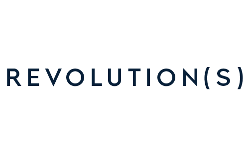 The image displays the word "REVOLUTION(S)" in dark blue capital letters on a black background.