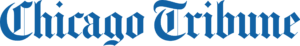 Chicago Tribune logo in blue, featuring an ornate, blackletter-style font on a transparent background.