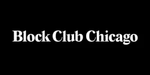 The words "Block Club Chicago" in bold, white font are centered on a solid black background.