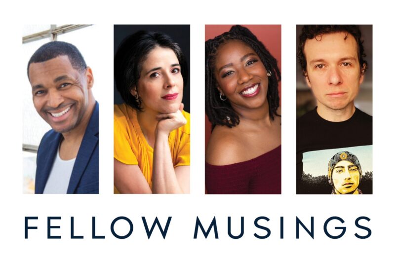 Four people are shown in individual portrait photos, each facing the camera, above the text “FELLOW MUSINGS.”.