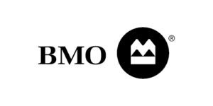 BMO logo featuring the letters "BMO" next to a black circle with a stylized mountain and crown design inside.