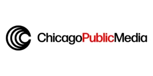 Chicago Public Media logo with a black circular wave symbol next to the words "ChicagoPublicMedia," where "Public" is in red and the other text is in black.