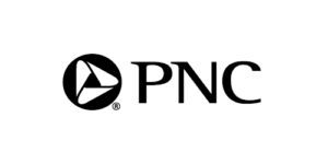 The PNC logo features a triangular symbol inside a circle to the left of the letters "PNC" in bold, black font on a white background.