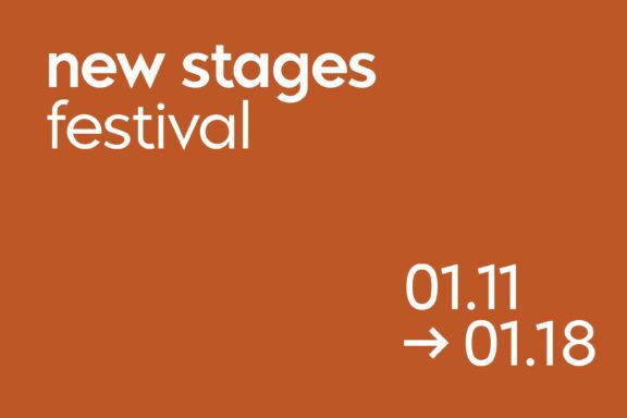 White text on an orange background reads "new stages festival" with dates "01.11 → 01.18" in the lower right corner.