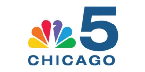 NBC peacock logo with “5” and “Chicago” in blue text, representing NBC 5 Chicago.
