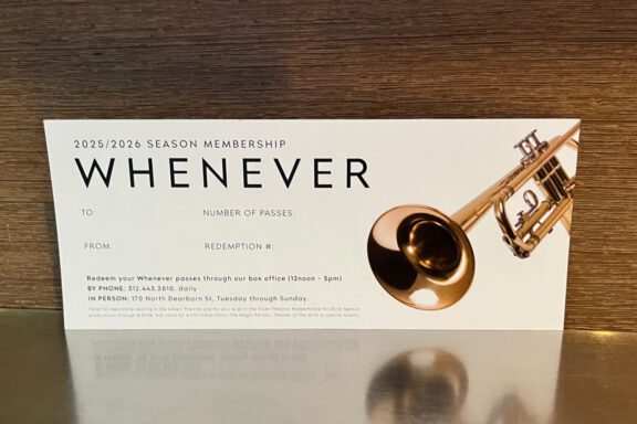 A "Whenever" season membership card for the 2025/2026 season, featuring a trumpet image and details for redeeming passes by phone or in person.
