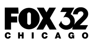 The image shows the FOX 32 Chicago logo in black text on a white background.