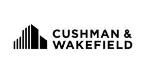 Cushman & Wakefield logo featuring stylized black building bars to the left and company name in bold, uppercase letters to the right.
