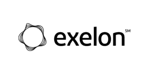 Exelon logo featuring a circular abstract design on the left and the word "exelon" in lowercase letters on the right.