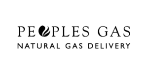 Peoples Gas logo with a stylized leaf in place of the "O" in "PEOPLES" and the words "NATURAL GAS DELIVERY" below.