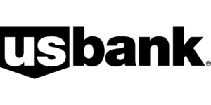 US Bank logo in bold black lettering with "us" inside a shield shape on the left and "bank" in lowercase letters on the right.