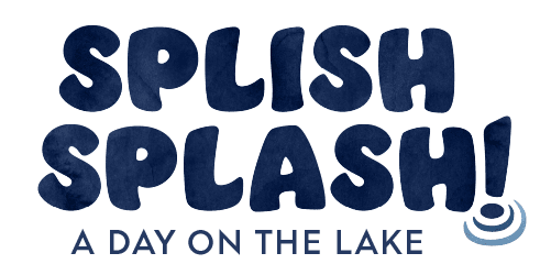 Bold blue text reads "SPLISH SPLASH! A DAY ON THE LAKE" with a small ripple graphic next to the exclamation point.