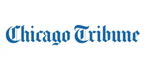 Chicago Tribune logo in blue, featuring the publication name in a stylized blackletter font on a white background.