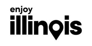 Black text logo reads "enjoy illinois," with the second "i" in "illinois" replaced by a location pin icon.
