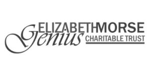 Logo for the Elizabeth Morse Genius Charitable Trust, featuring stylized text with "Genius" in script font and the rest in bold capital letters.