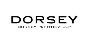 Black text logo displaying "DORSEY" above smaller text reading "DORSEY + WHITNEY LLP" on a white background.