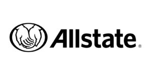 Allstate logo featuring two hands cupped together inside a circle, followed by the word "Allstate" in bold black letters on a white background.