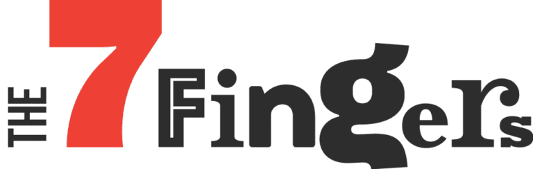 Logo featuring the words "The 7 Fingers" with the number 7 in large red text and the remaining letters in black, using a mix of bold and stylized fonts.