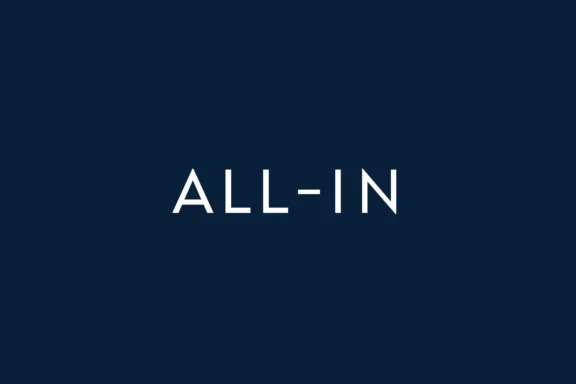 White text reading "ALL-IN" centered on a dark blue background.