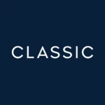 The word "CLASSIC" in white, all-caps sans-serif font centered on a dark blue background.