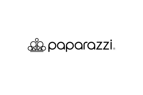 The Paparazzi logo features a stylized crown design to the left of the brand name "paparazzi" in lowercase black letters on a white background.