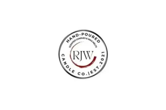 Circular logo for RJW Candle Co. featuring the text "Hand-Poured," "Scented Candles & Waxes," and "Candle Co. Est. 2021" around the initials "RJW.