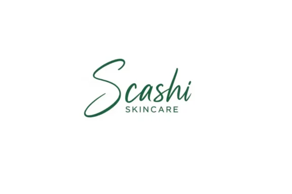 Scashi Skincare logo in green text on a white background.