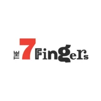 Logo with the text "The 7 Fingers"; the number 7 is large and red, while the rest of the text is black on a white background.