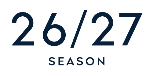 Dark blue text reading "26/27 SEASON" on a black background.
