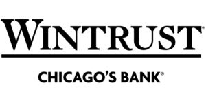 Wintrust logo in black text with the slogan “Chicago’s Bank” below it, both on a white background.