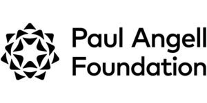 The Paul Angell Foundation logo features a geometric star-like symbol on the left and the foundation name in bold black text on the right.