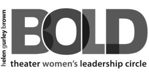 Logo with large text “BOLD” and smaller text “helen gurley brown theater women’s leadership circle” arranged vertically and horizontally.