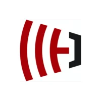 A logo with three curved red lines on the left and a black bracket and vertical bar forming a stylized “H” on the right, all on a white background.